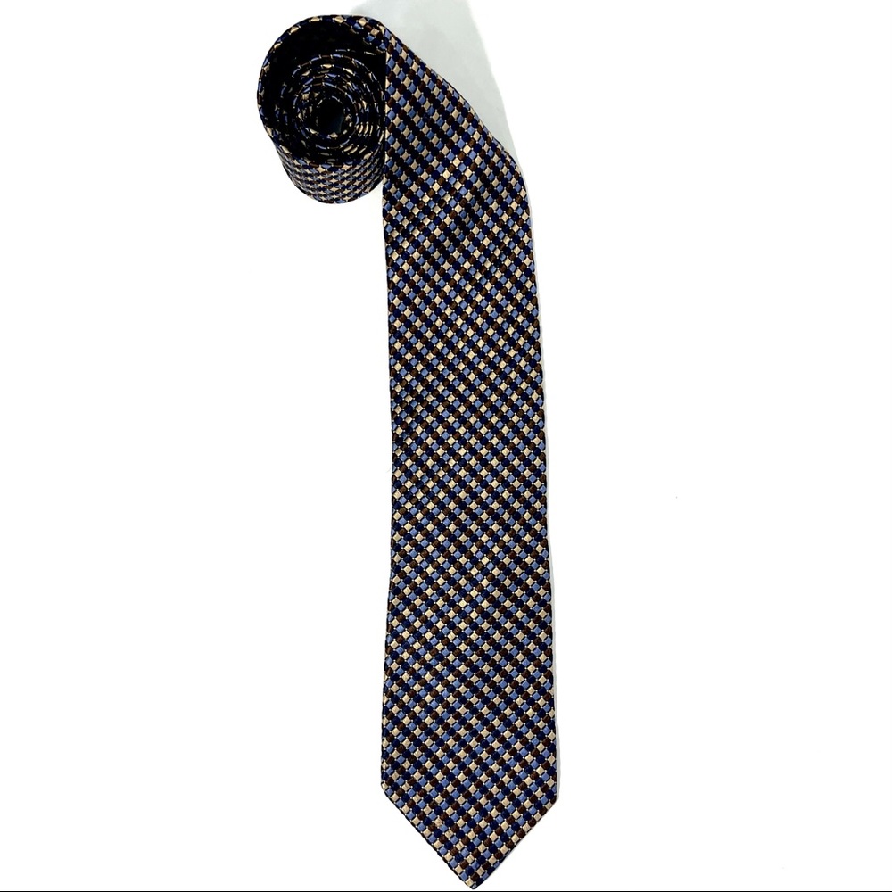 VTG Emanuel Ungaro Elegant Jacquard Blue/Light Blue/Tan/Brown Silk Tie